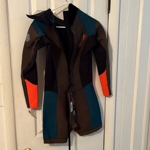 Rip Curl Swim Rashguard - Black, Teal, Grey, and Orange Accents - Wetsuit 10